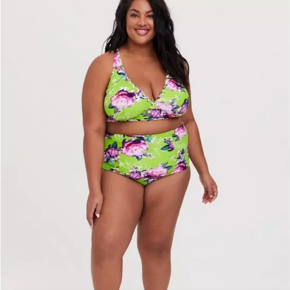 TORRID Neon Green, Floral Bikini Set, Size 4 - Picture 2 of 16